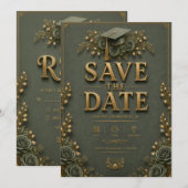 卒業式のSave the Date + RSVPカードセット 招待状 (正面/裏面)