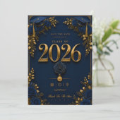 卒業式のSave the Date + RSVPカード 招待状 (スタンド正面)