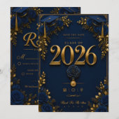 卒業式のSave the Date + RSVPカード 招待状 (正面/裏面)