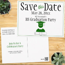 卒業式は日付のミニマリストの緑の白を保存 ポストカード