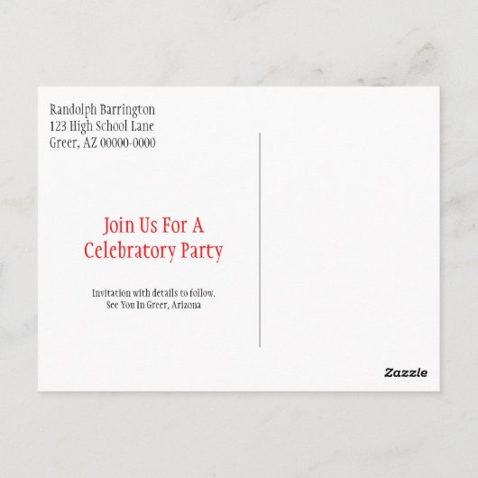 卒業式は日付のミニマリストの赤い灰色を保存 ポストカード (裏面)