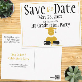 卒業式は日付をミニマリストブラック金ゴールド ポストカード