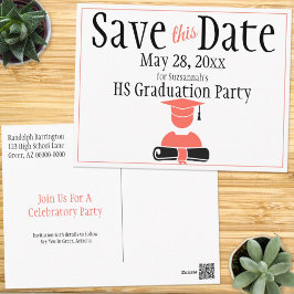 卒業式は日付をミニマルなコーラルブラックを保存 ポストカード