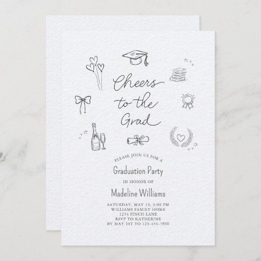 卒業式へのお洒落応援 招待状 (正面/裏面)