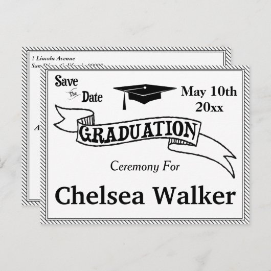 卒業式またはパーティーの保存 案内ポストカード (正面/裏面)