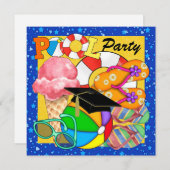 卒業式または任意の大事な行事プールパーティの招待状 招待状 (正面/裏面)