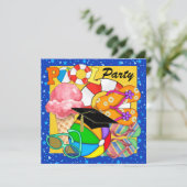 卒業式または特別な行事のプールパーティー招待状 招待状 (スタンド正面)