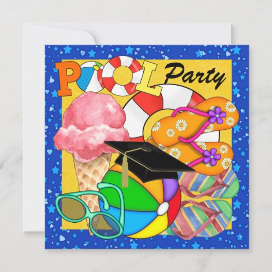 卒業式や特別な行事のプールパーティー招待状 招待状 (正面)