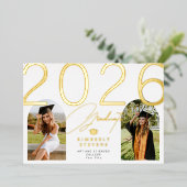 卒業式アーチ写真 優雅な2026年卒業 箔招待状 (立ち正面)