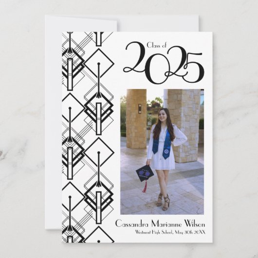 卒業式アートデコブラックホワイト発表 招待状 (正面)