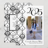 卒業式アートデコブラックホワイト発表 招待状 (正面/裏面)