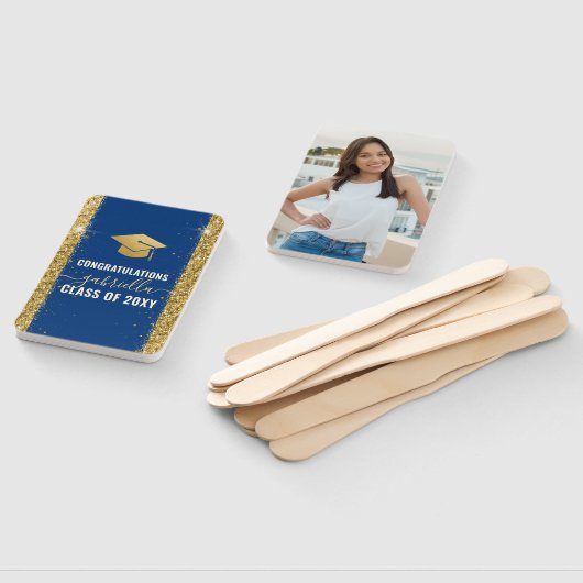 卒業式エレガントカスタムフォトブルー金ゴールドハンドファン ハンドファン (組立なし)