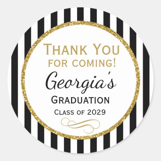 卒業式エレガントパーティメッセージカードブラック金ゴールド ラウンドシール (正面)