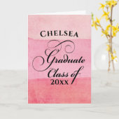 卒業式エレガントピンク水彩タイポグラフィ カード (黄色い花)