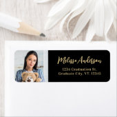 卒業式エレガントフォトブラック金ゴールド差出人住所 ラベル (インサイチュ)