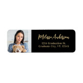 卒業式エレガントフォトブラック金ゴールド差出人住所 ラベル (正面)