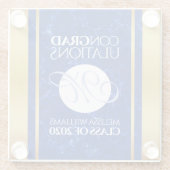 卒業式エレガントモノグラムブルー大理石ゴールド箔 ガラスコースター (裏面)