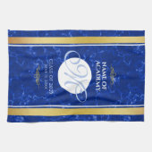 卒業式エレガントモノグラムブルー大理石ゴールド箔 キッチンタオル (横)