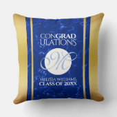 卒業式エレガントモノグラムブルー大理石ゴールド箔 クッション (裏面)