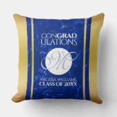 卒業式エレガントモノグラムブルー大理石ゴールド箔 クッション (正面)