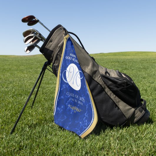 卒業式エレガントモノグラムブルー大理石ゴールド箔 ゴルフタオル (グリーン)