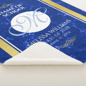 卒業式エレガントモノグラムブルー大理石ゴールド箔 シェルパブランケット (3/4)