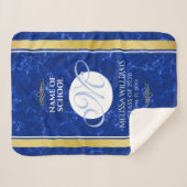 卒業式エレガントモノグラムブルー大理石ゴールド箔 シェルパブランケット (正面(横))