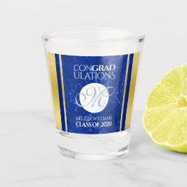 卒業式エレガントモノグラムブルー大理石ゴールド箔 ショットグラス