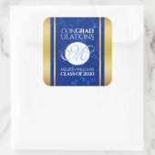 卒業式エレガントモノグラムブルー大理石ゴールド箔 スクエアシール (バッグ)