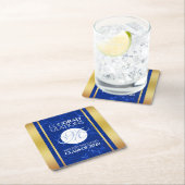 卒業式エレガントモノグラムブルー大理石ゴールド箔 スクエアペーパーコースター (インサイチュ)