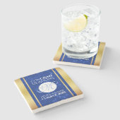 卒業式エレガントモノグラムブルー大理石ゴールド箔 ストーンコースター (横)