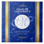 卒業式エレガントモノグラムブルー大理石ゴールド箔 タイル (正面)