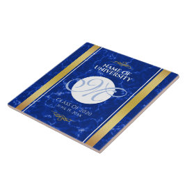 卒業式エレガントモノグラムブルー大理石ゴールド箔 タイル