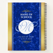卒業式エレガントモノグラムブルー大理石ゴールド箔 ノートブック (裏面)