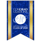 卒業式エレガントモノグラムブルー大理石ゴールド箔 バンティングフラッグ (第3の旗)