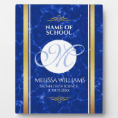 卒業式エレガントモノグラムブルー大理石ゴールド箔 フォトプラーク (正面)