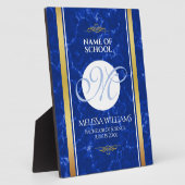 卒業式エレガントモノグラムブルー大理石ゴールド箔 フォトプラーク (側面)