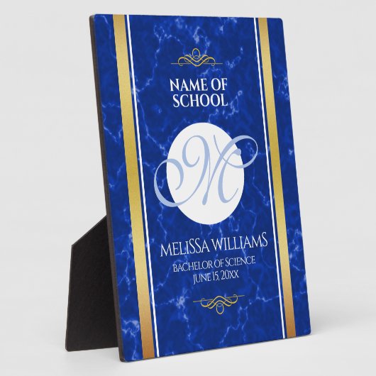 卒業式エレガントモノグラムブルー大理石ゴールド箔 フォトプラーク (側面)