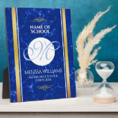 卒業式エレガントモノグラムブルー大理石ゴールド箔 フォトプラーク (側面)