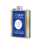 卒業式エレガントモノグラムブルー大理石ゴールド箔 フラスク (左)