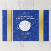 卒業式エレガントモノグラムブルー大理石ゴールド箔 ペーパーパッド (正面)