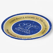 卒業式エレガントモノグラムブルー大理石ゴールド箔 ペーパープレート (アングル)