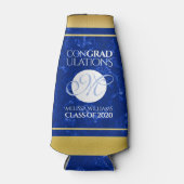 卒業式エレガントモノグラムブルー大理石ゴールド箔 ボトルクーラー (正面)