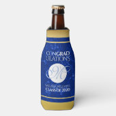 卒業式エレガントモノグラムブルー大理石ゴールド箔 ボトルクーラー (ボトル正面)