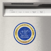 卒業式エレガントモノグラムブルー大理石ゴールド箔 マグネット (インサイチュ (食洗機))