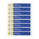 卒業式エレガントモノグラムブルー大理石ゴールド箔 ラップアラウンドラベル (シート)