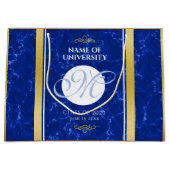 卒業式エレガントモノグラムブルー大理石ゴールド箔 ラージペーパーバッグ (正面)