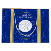 卒業式エレガントモノグラムブルー大理石ゴールド箔 ラージペーパーバッグ (裏面)