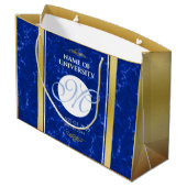 卒業式エレガントモノグラムブルー大理石ゴールド箔 ラージペーパーバッグ (裏面アングル)