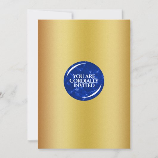 卒業式エレガントモノグラムブルー大理石ゴールド箔 招待状 (裏面)